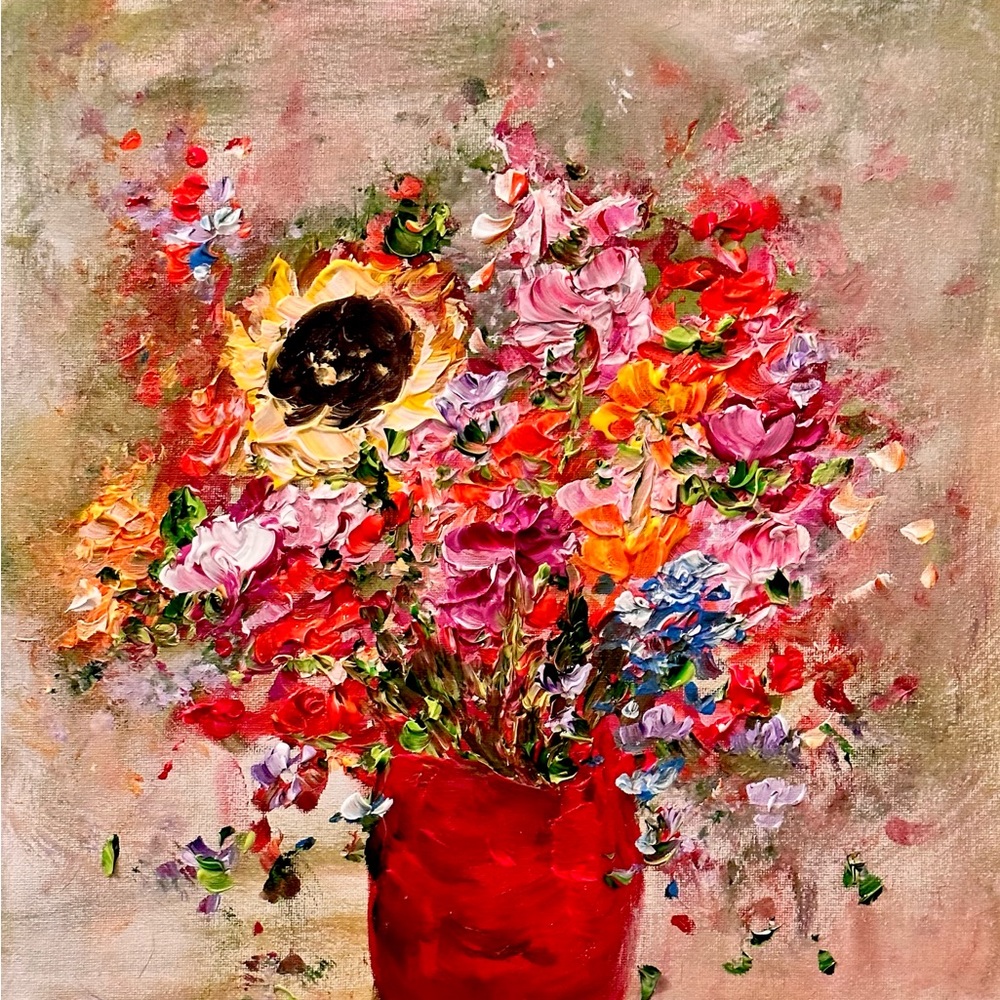 “FALL WILDFLOWERS” ORIGINAL ACRYLIC LANDSCAPE TEXTURIZED PAINTING